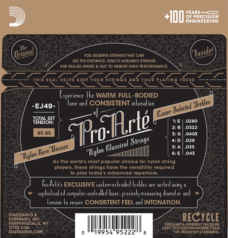D'Addario EJ49 Pro-Arté Black Nylon Normal Tension Classical Guitar Strings