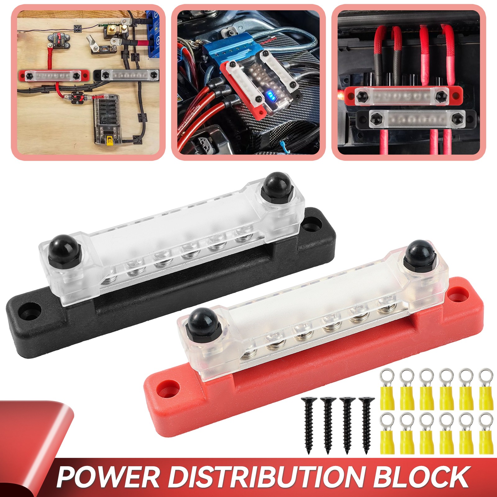 2x 12V Distribution Bus Bar Auto Boat Marine Power 6 Way Terminal Block Bus Bar