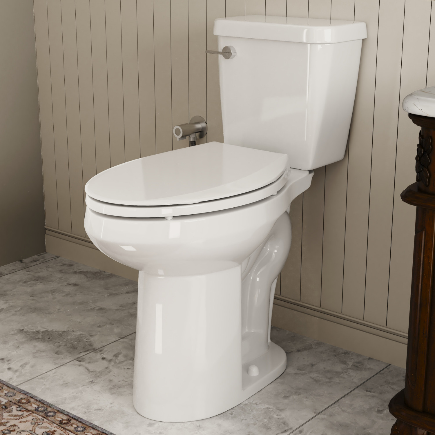 21" Extra Tall Toilet for Seniors, Elongated Bowl, 1.28 GPF, Soft-Close Seat