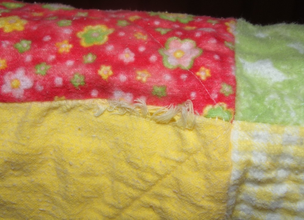 Patchwork QUILT Flannel RAG 56 x 48 Reversible Yellow Gingham & Florals
