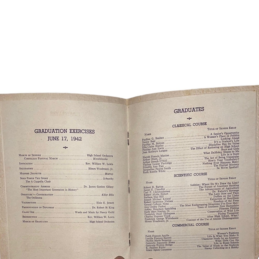 1942 KEENE HIGH SCHOOL NEW HAMPSHIRE Program Classes Course Catalog Staff