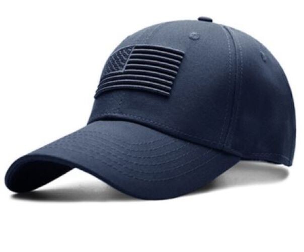 Navy Blue American Flag Embroidered Baseball Cap - US Flag Hat Adjustable