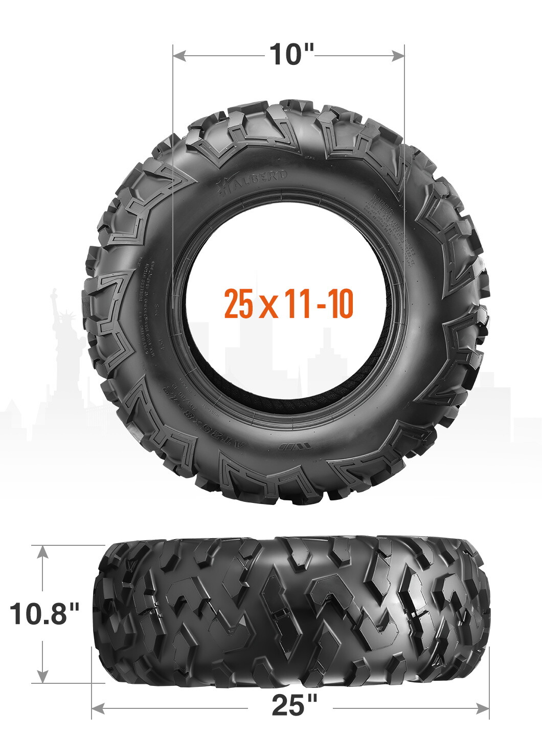 Set 2 25x11-10 ATV Tires Heavy Duty 6Ply 25x11x10 UTV All Terrain Tubeless Tyres