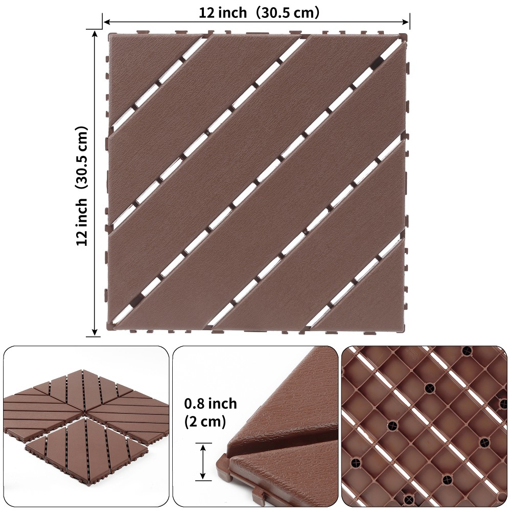 44-Pack Interlocking Deck Tiles 12x12 Inch Weatherproof Patio Flooring