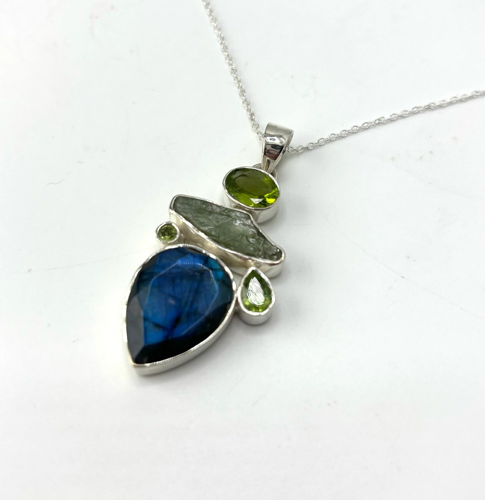 Labradorite & Multi Stone Necklace Pendant with 18" Chain