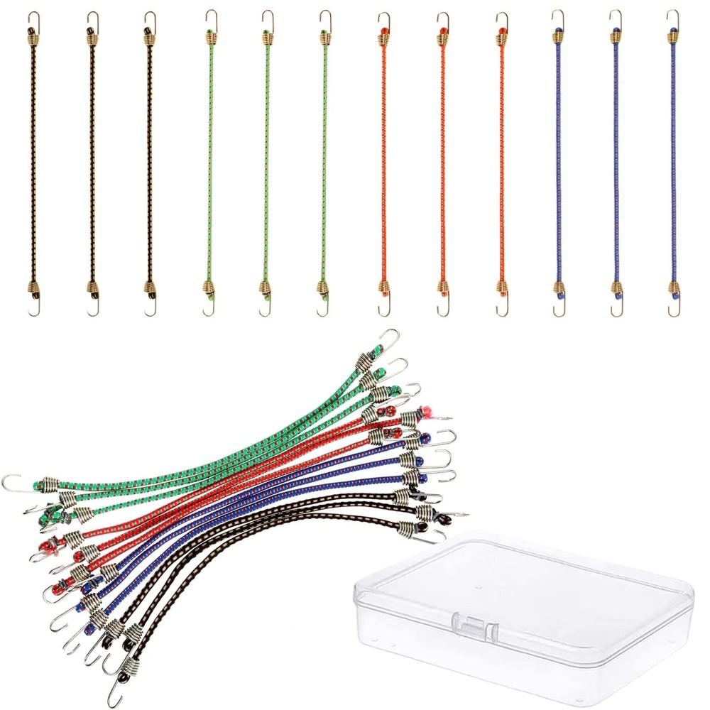 Small Bungee Cords with Hooks 12 Pieces, Mini Bungee Cord Hooks Adjustable Bu...