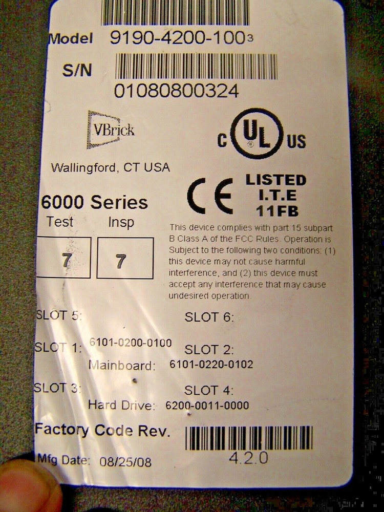 GENUINE VBrick 6000 Series 9190-4200-1003 Network Video Encoder