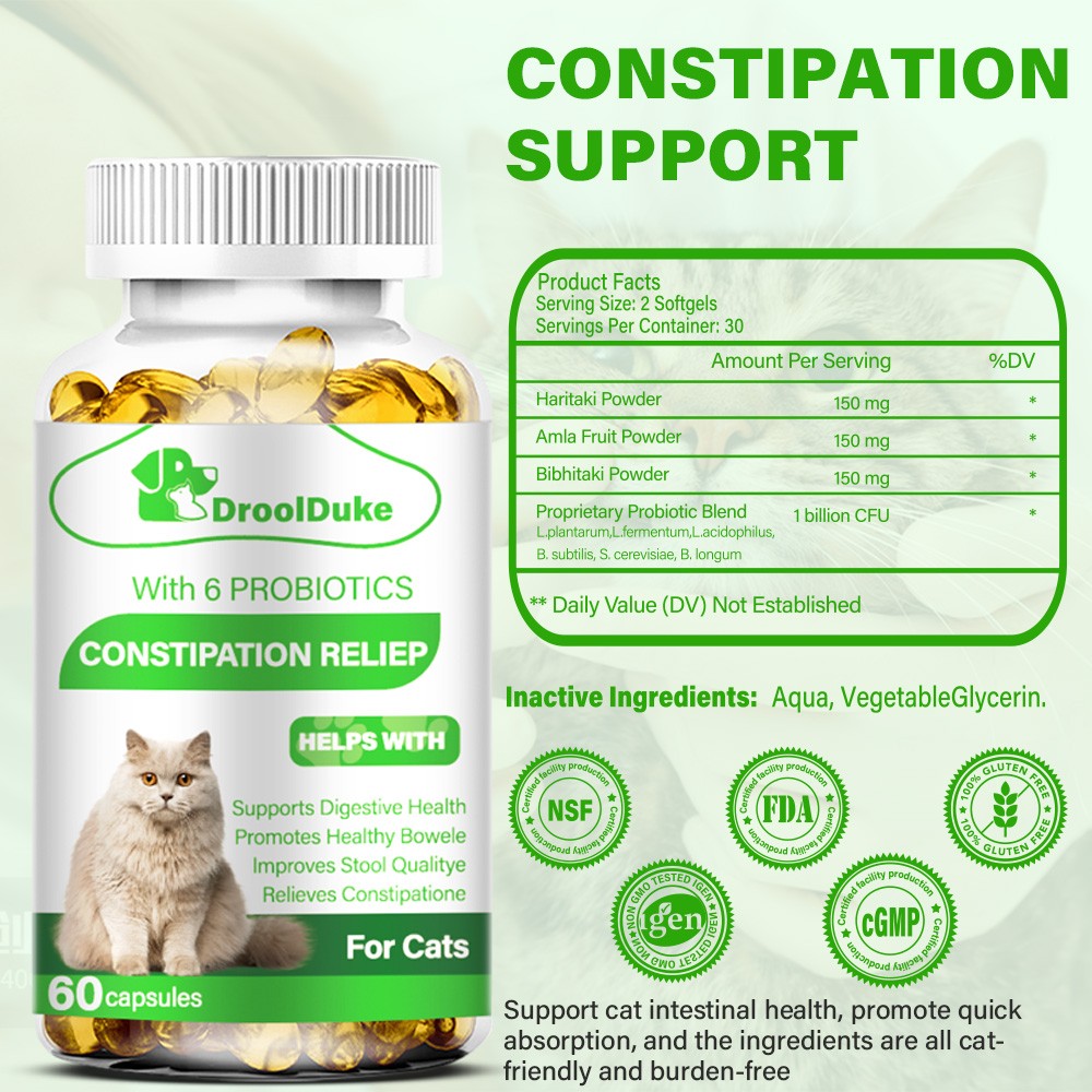 Cat-specific probiotic constipation capsules softening feces improving digestion