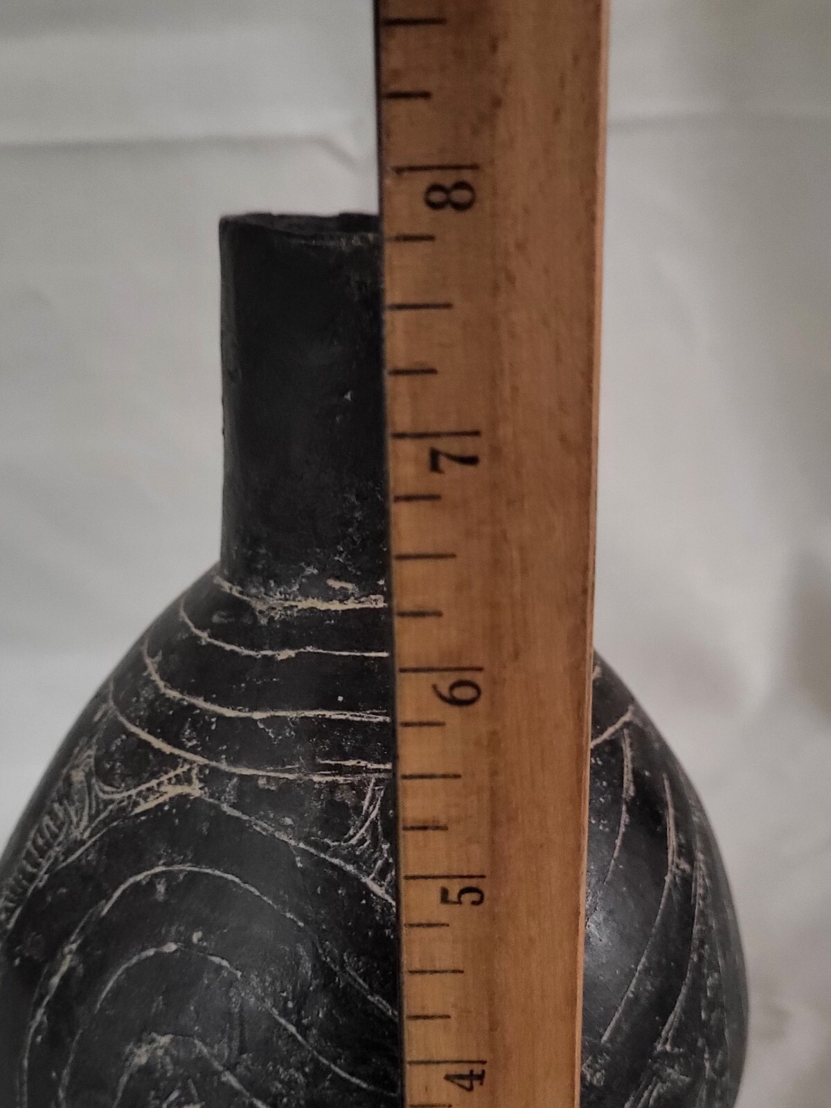 Black Haley Engraved Caddo WaterBottle Ancient Native American Indian Pottery