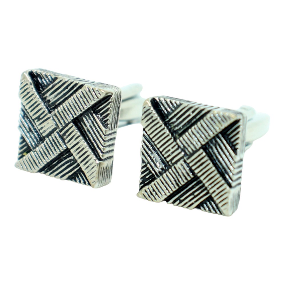Silver Black Square Patterned Cufflinks