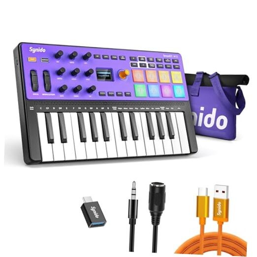 USB C MIDI Controller Keyboard 25 Keys Wireless MIDI Rechargeable with 8