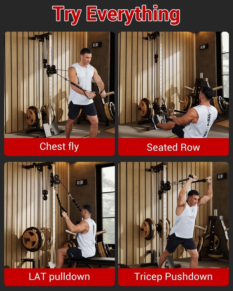 19 Positions Wall Mount Cable Machine LAT Pulldown Machines with Weight Workout