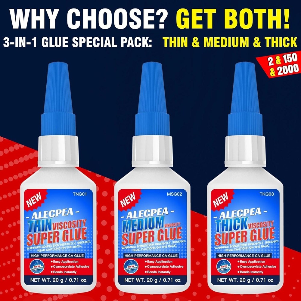 3 Viscosities CA Glue: Thin, Medium & Thick - Perfect for Every Project