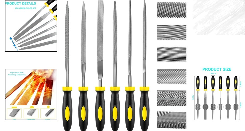 Compact 6-Piece Precision Needle File Set - Ideal for Fine Detailing & Projects