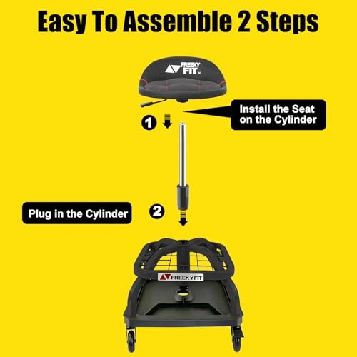 Rolling Shop Stool with Wheels, Garage Work Mechanic Stool with Backrest, Black