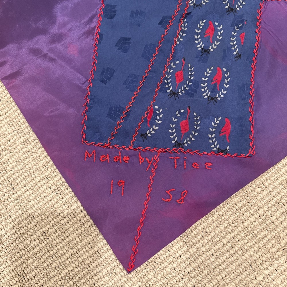 Vtg Silk Patchwork Crazy Quilt Hand Embroidered Signed 1958 Tice