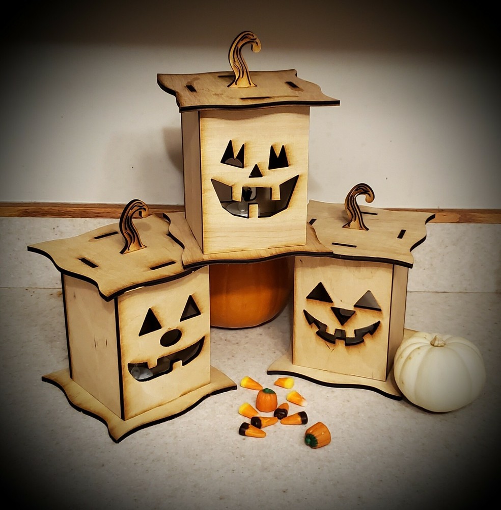 Light Up Jack-O-Lantern | Natural Birch Wood