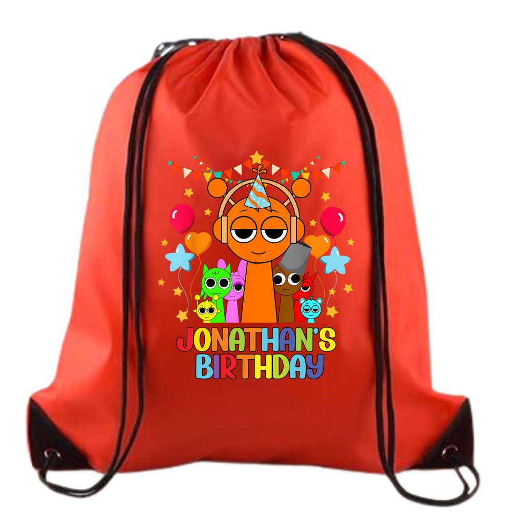 Personalized Sprunki Birthday Drawstring Backpack - Custom Party Favor Bag