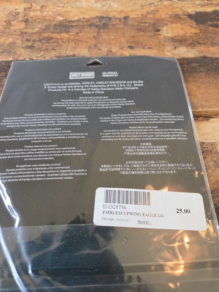 Harley Davidson Eagle Bar & Shield Sew On Patch 8" New Sealed Black & Gray