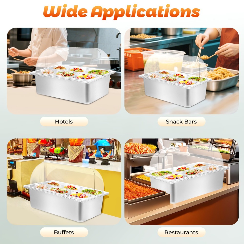 6 Pan Chilled Fruit Display Container Countertop Buffet Food Serving Display Pan