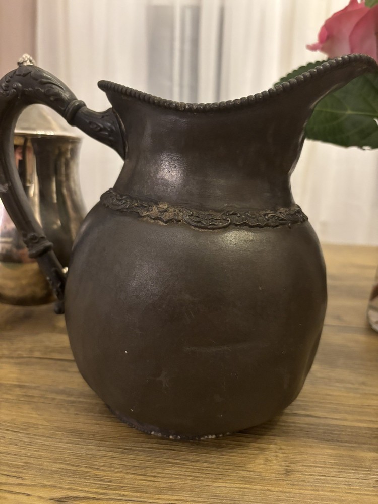 Medieval Silver-plated pitcher with beaded rim detail