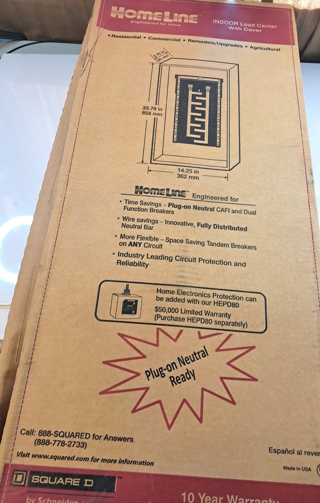 HomeLine Square D Indoor Load Center Electrical Panel Plug-on Neutral Ready New