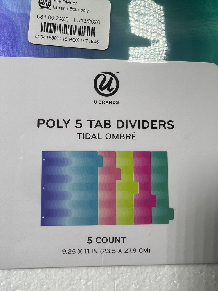 5 PACK 5ct Patterned Poly Tab Dividers Tidal Ombre TOTAL 25 FOLDER