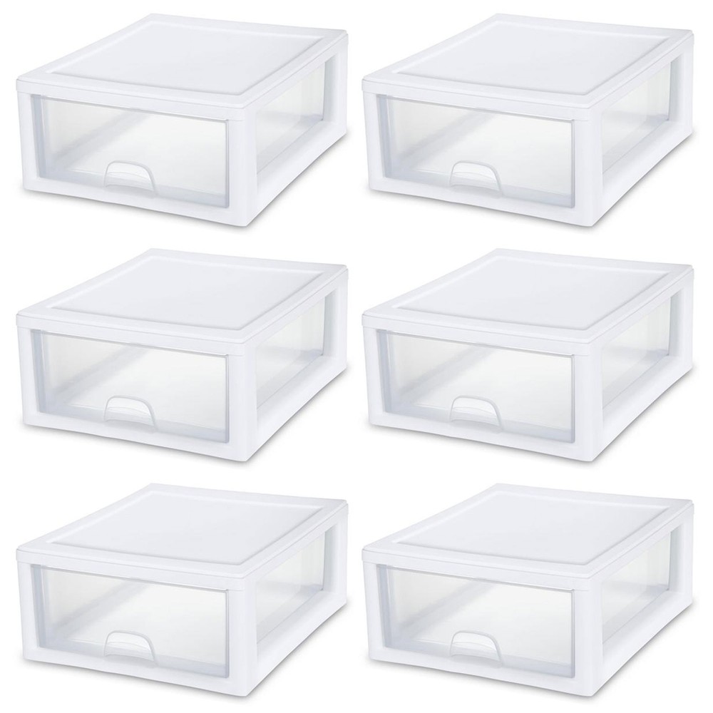 Sterilite 16 Quart Clear Plastic Stacking Storage Drawer Container Box, 6 Pack