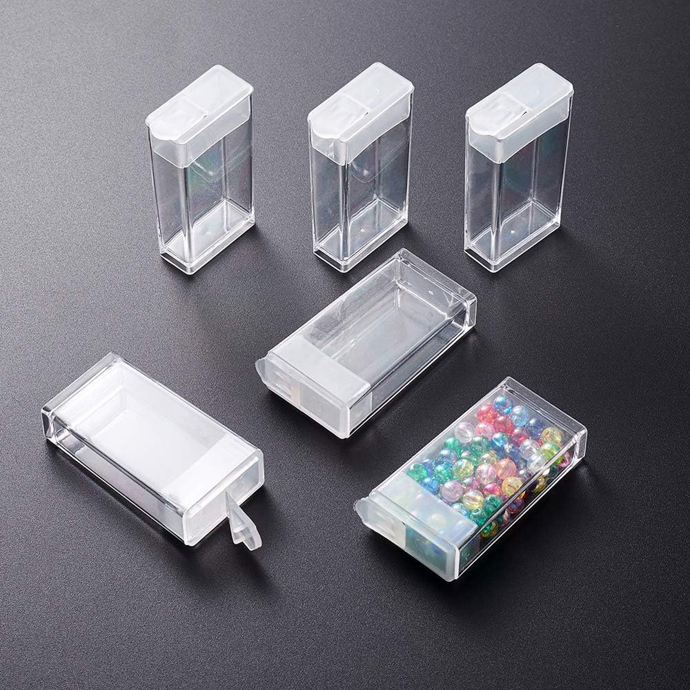 100Pcs Plastic Flip Top Seed Bead Small Storage Containers 2X1 Rectangle Transpa
