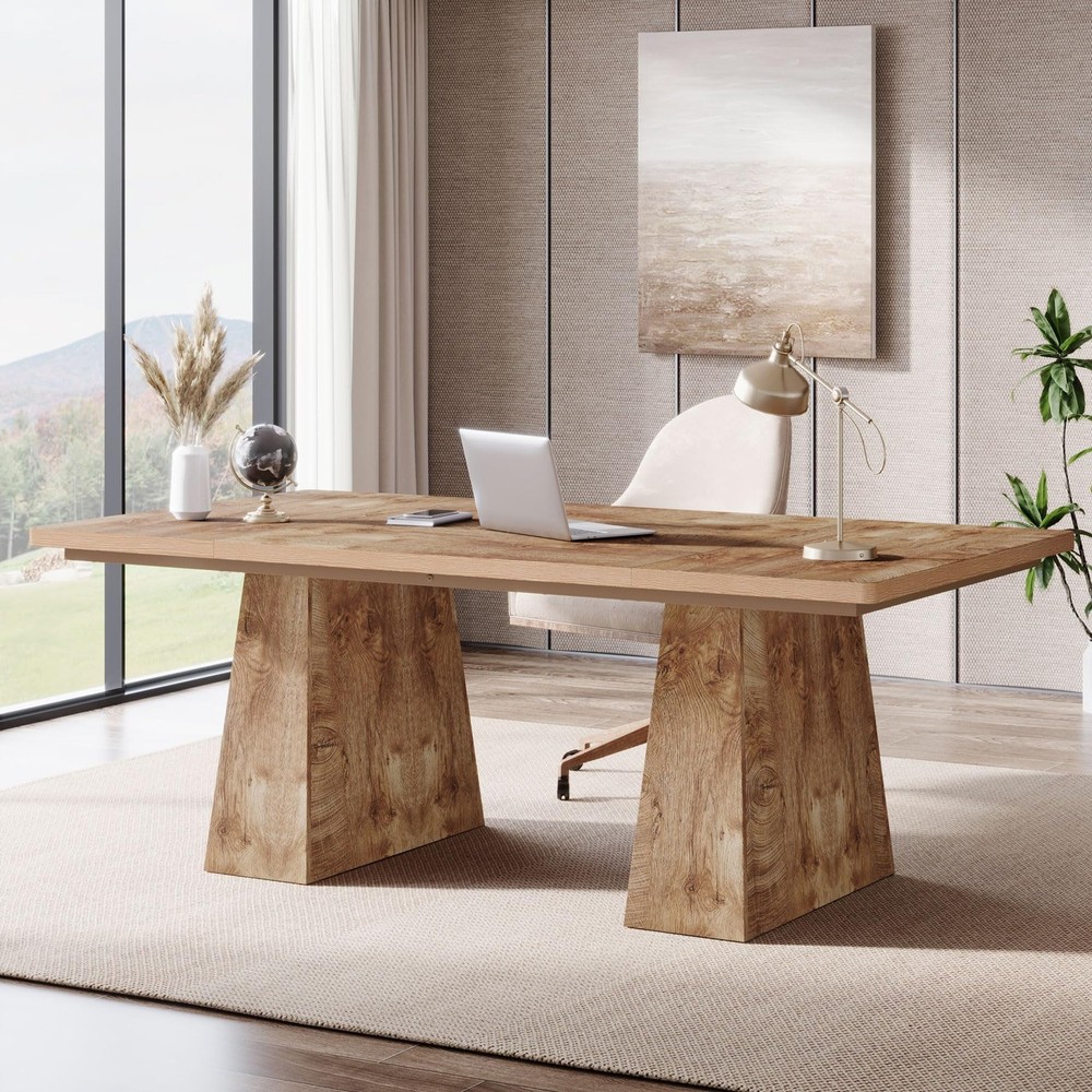 Executive Desk 63 Double Pedestal Natural Office Computer Workstation Tribesigns