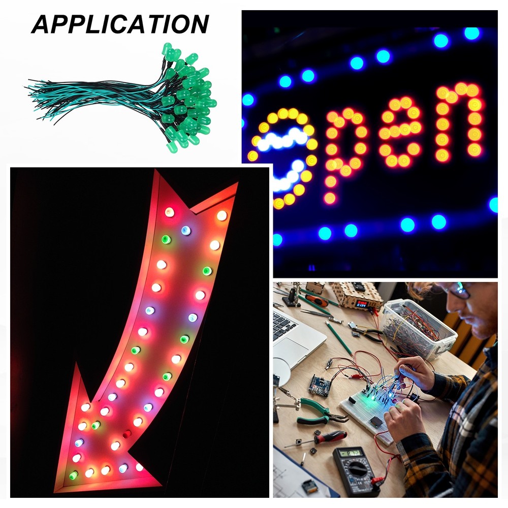 50pcs 10mm LED Diode Lights, Emerald Green DC 12V for Electronics