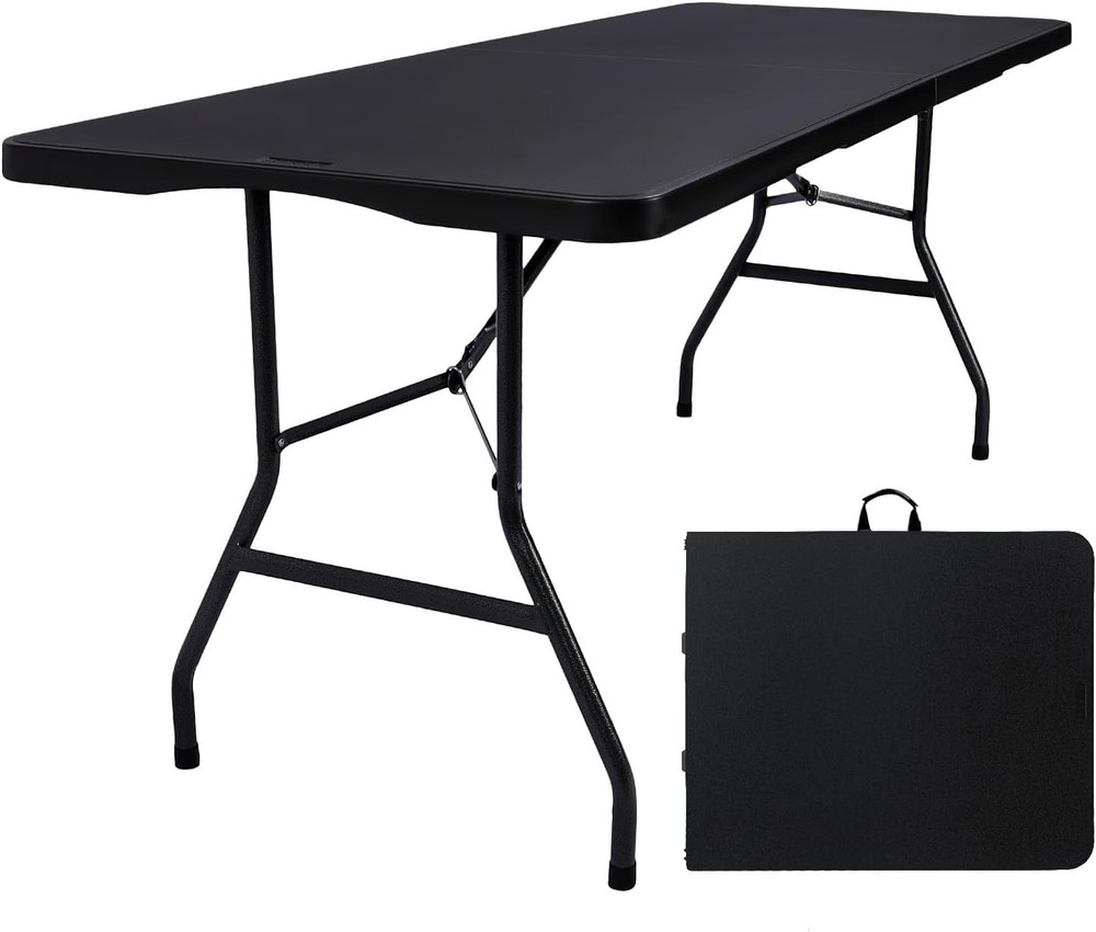 Folding Table 6ft Portable Heavy Duty Plastic Fold-in-Half Utility Foldable