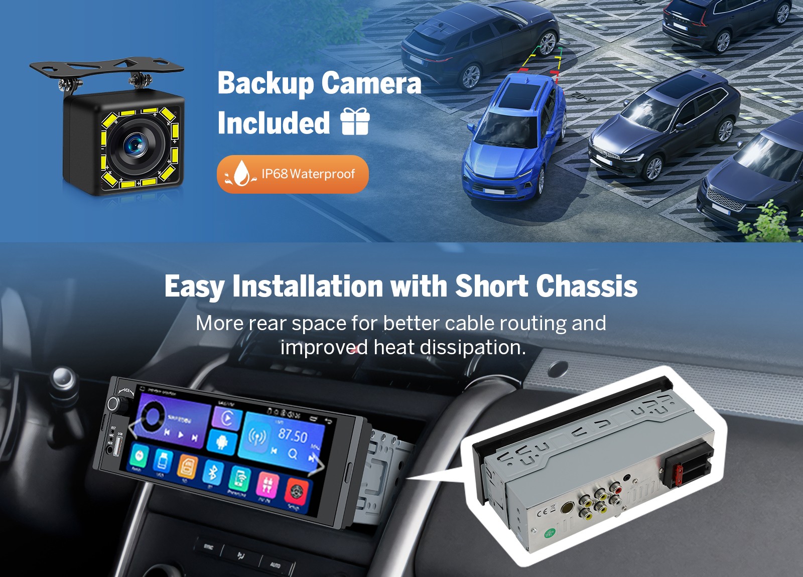 Wireless CarPlay Android Auto 6.36" 1DIN Receiver w/ Bluetooth 5.3 RDS AM/FM USB