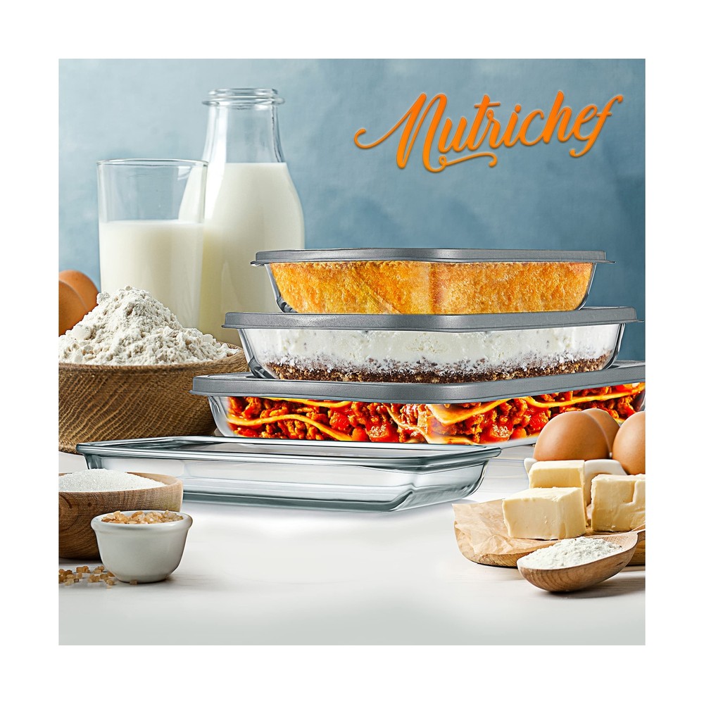 NutriChef 4 Sets Glass Bakeware - High Borosilicate Rectangular Glass Baking ...