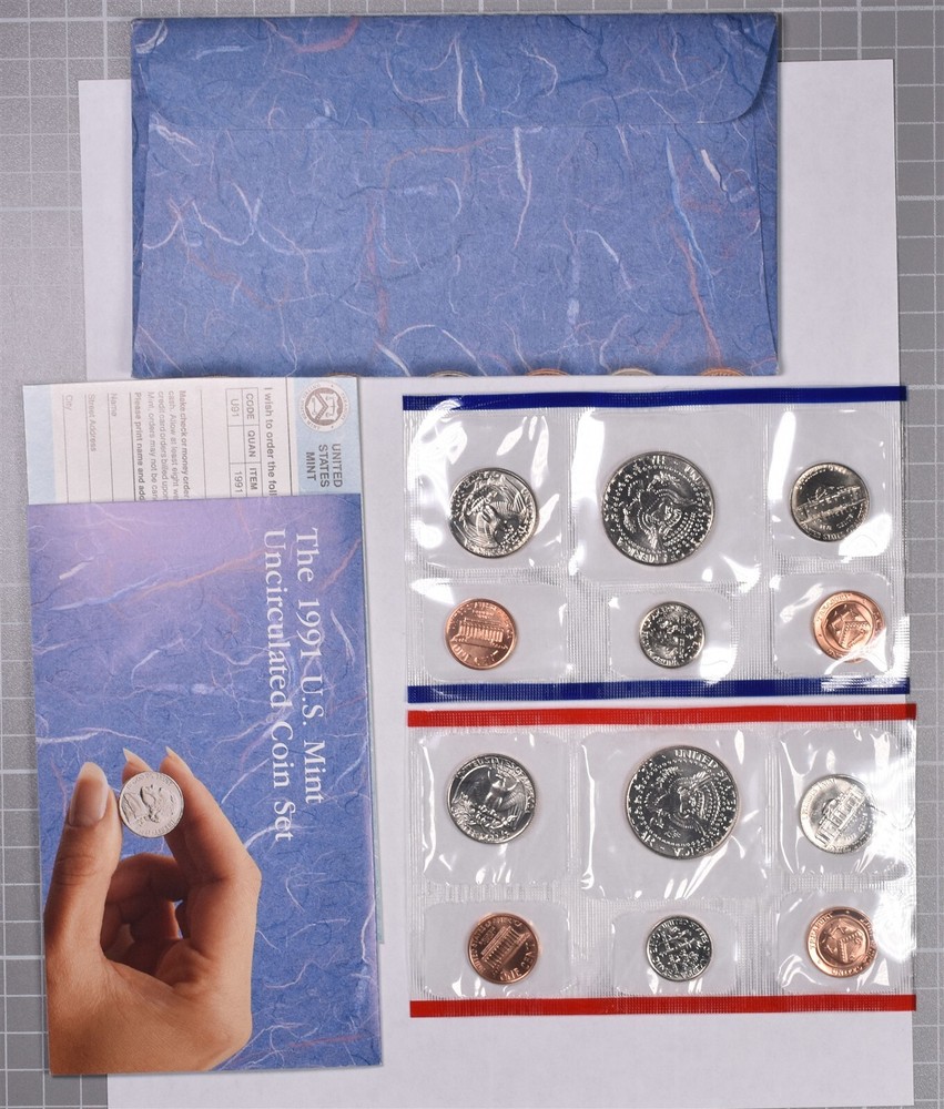 1991 U.S. Mint Uncirculated 10 Coin Set With Envelope