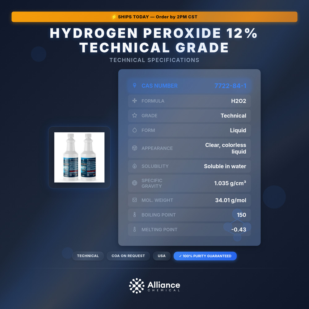 Hydrogen Peroxide 12% Technical Grade - 2 Quarts