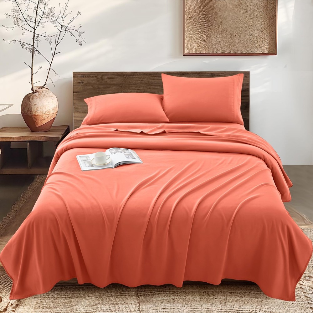 Full Size Bed Sheets Burnt Orange Sheet Set - 1800 Thread Count Sheets, 4 Pie...