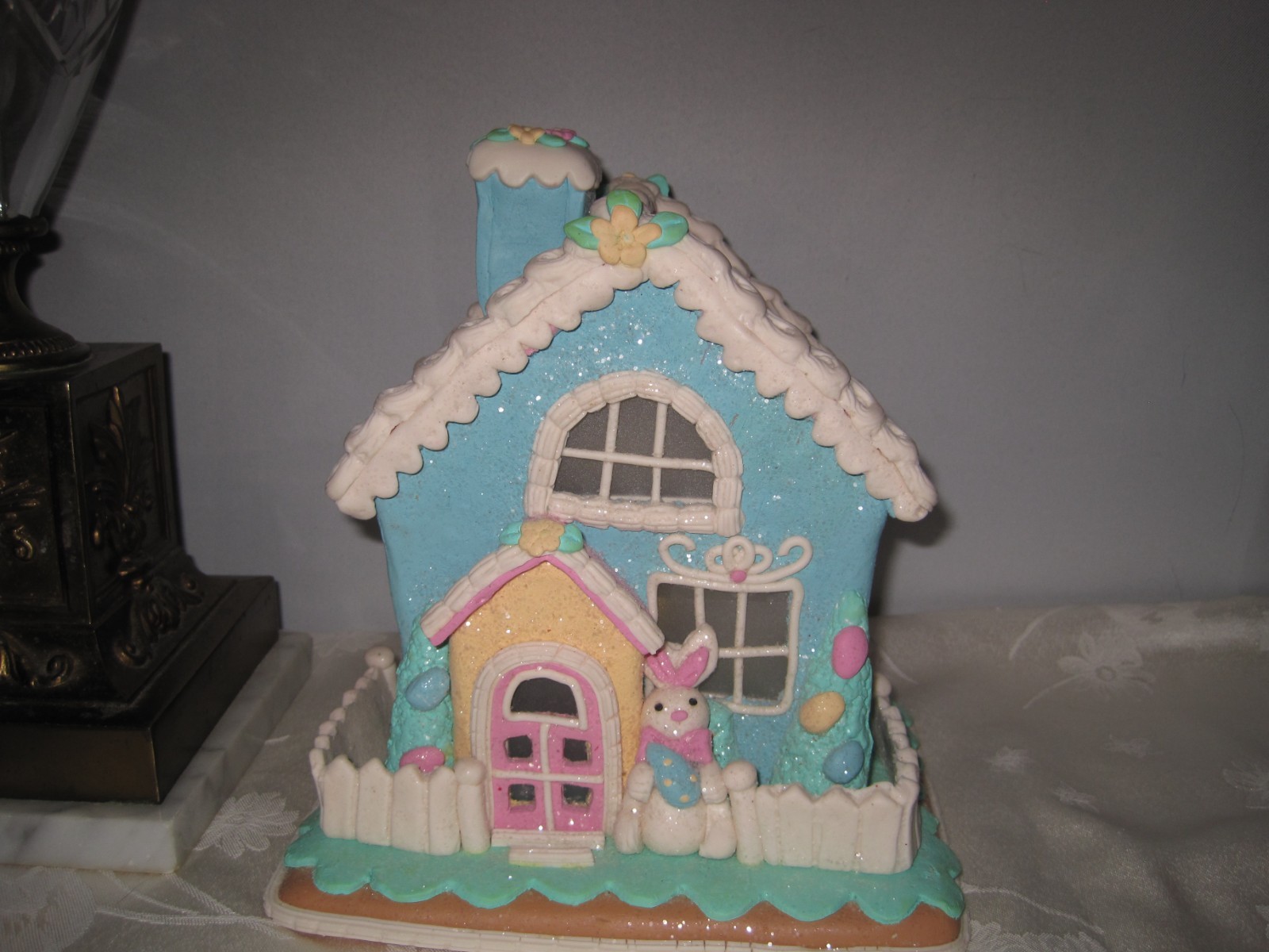 Cupcakes & Cashmere SUGARED Pastel Easter light up Gingerbread House Bunny