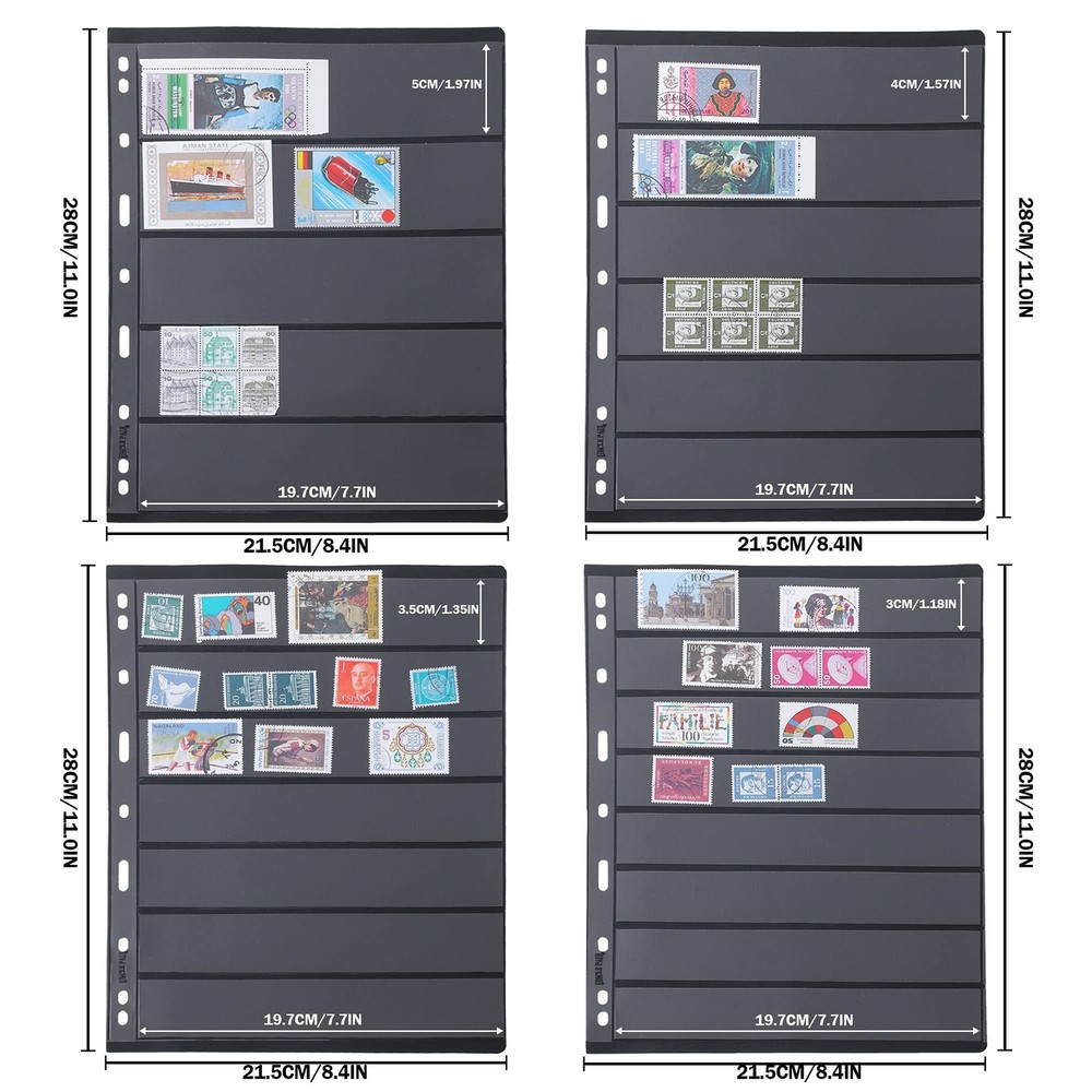 Stamp Collection Inserts 4 Mixed Sizes(5/6/7/8 Pockets), 12 Sheets(24 Pages)