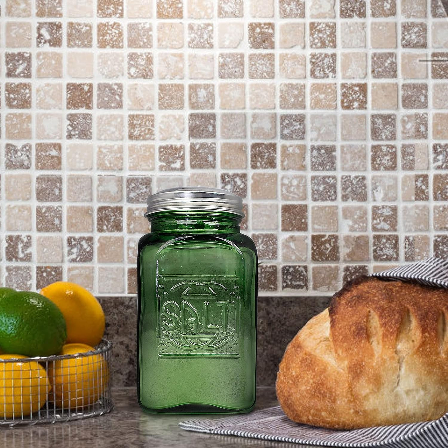 Depression Style Glass Salt and Pepper Shakers (Green)