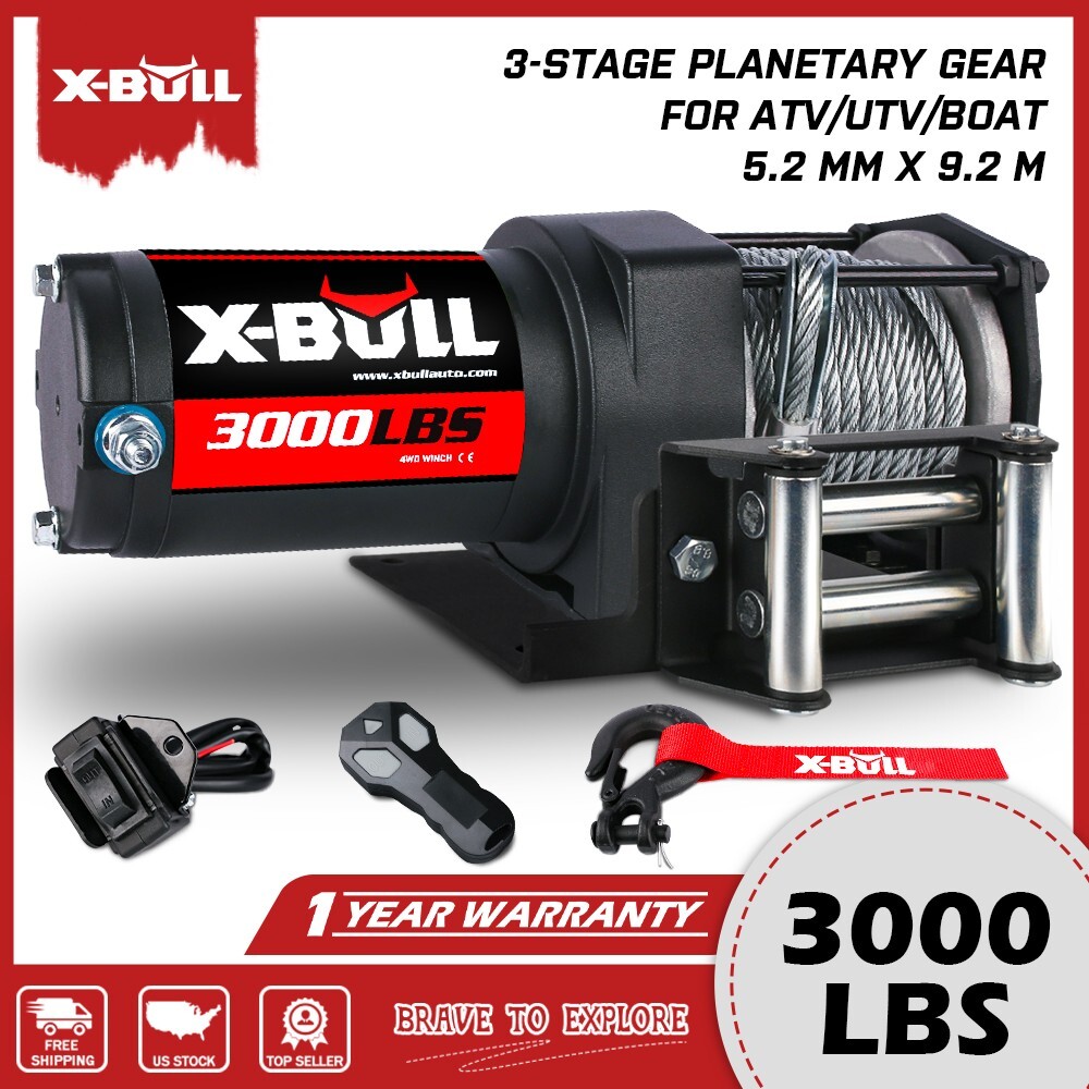 X-BULL 3000LBS Electric Winch 12V Steel Cable Off-Road UTV ATV 4X4 Towing Truck
