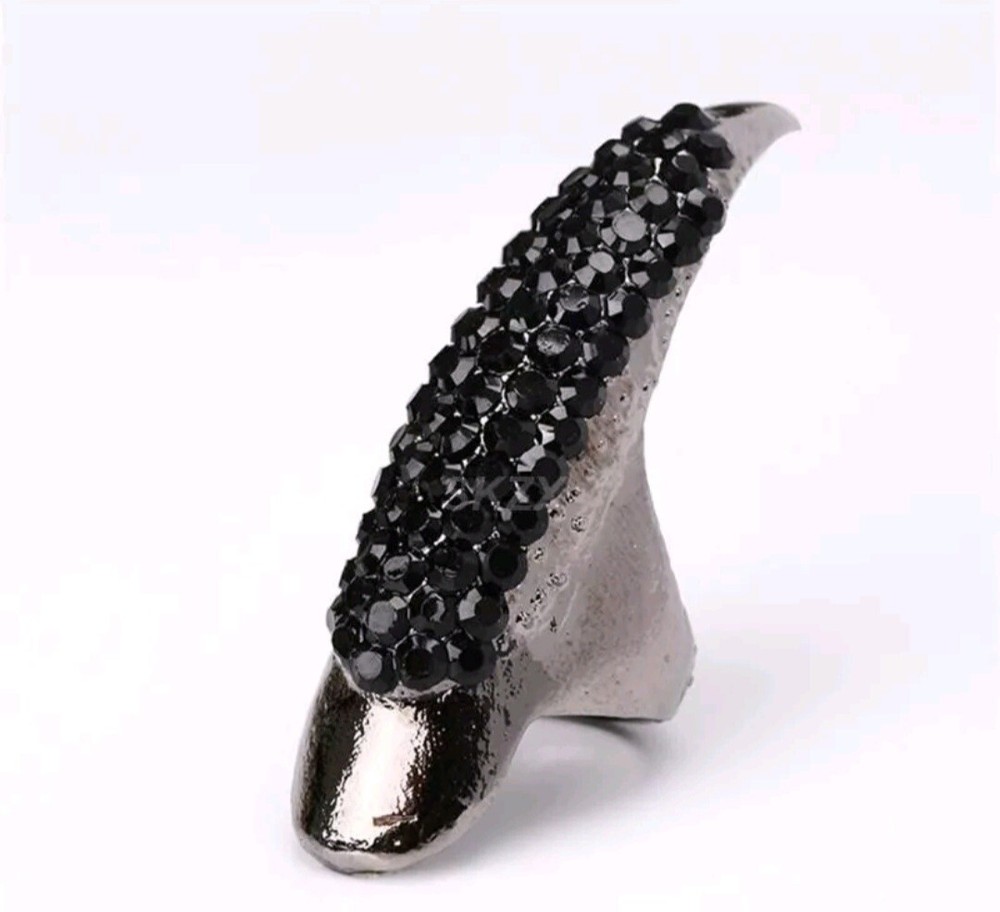 (1) Black Rhinestone Devil Claw Pinky  Fingertip Ring Gothic Punk Metal Alloy