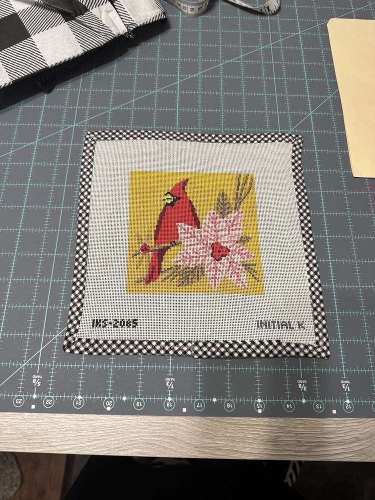 Initial K Fall Cardinal Painted Needlepoint Kit With Threads