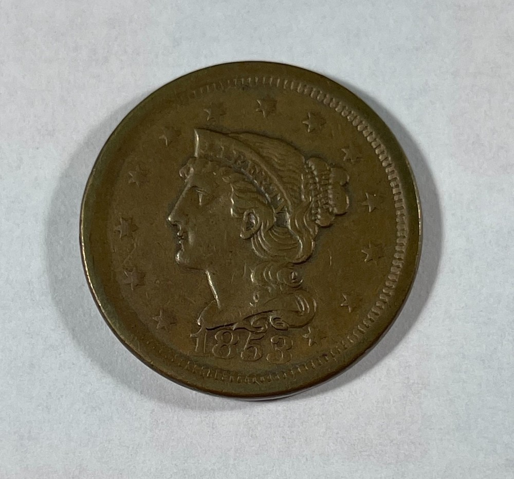 1853 Large Cent (#5864) AU. Light Cleaning.