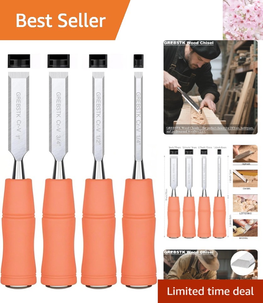 4-Piece Chisel Set with Ergonomic Handle & Blade Guards for Woodworking