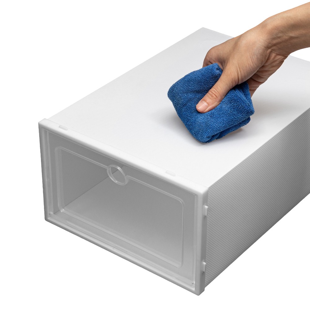 20pc Large Plastic Shoe Storage Boxes Drawer Stackable Foldable Organiser Clear