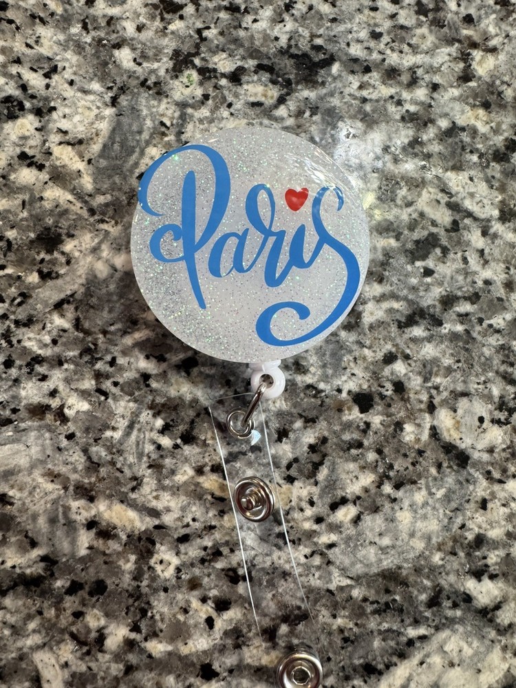 retractable badge Id - Paris With Red Heart