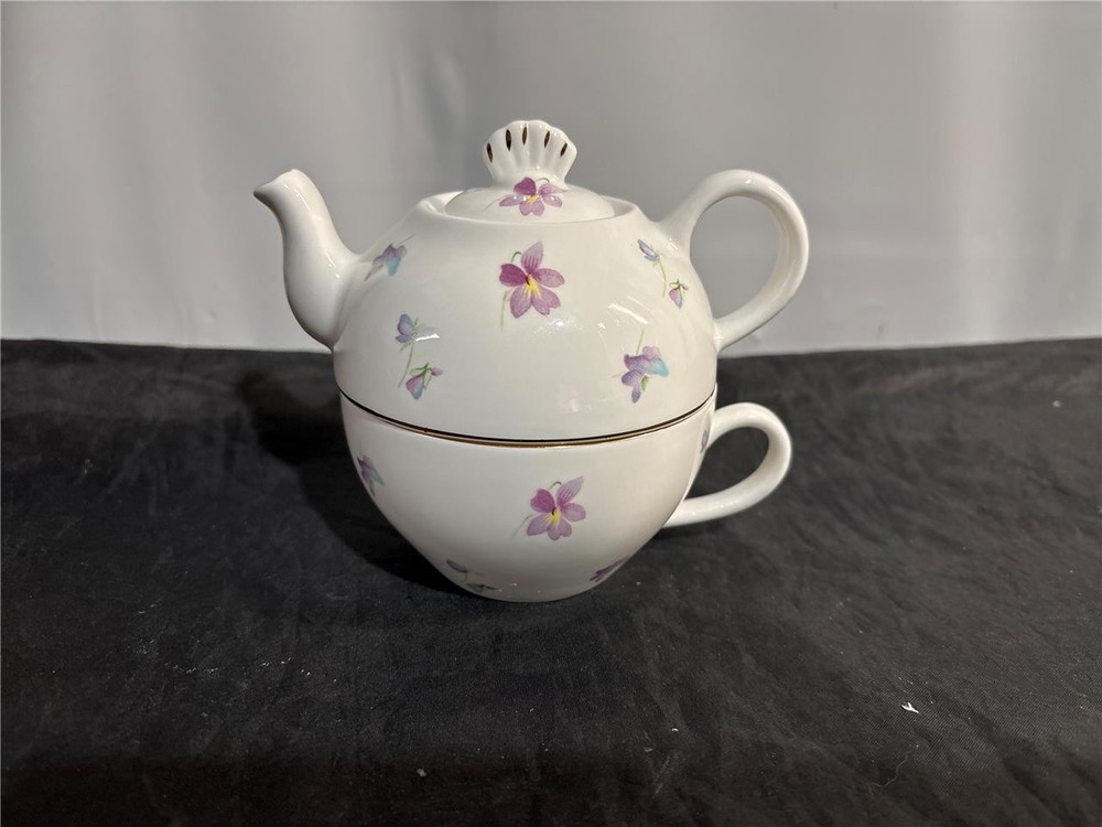 Lane End Tea For One Stacking Teapot & Tea Cup Violets