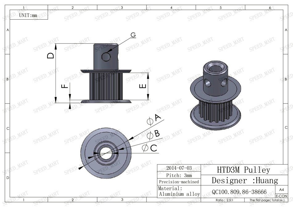 3M Timing Pulley 15 teeth 5mm Bore for Stepper Motor 3D Printer 11mm Width HTD