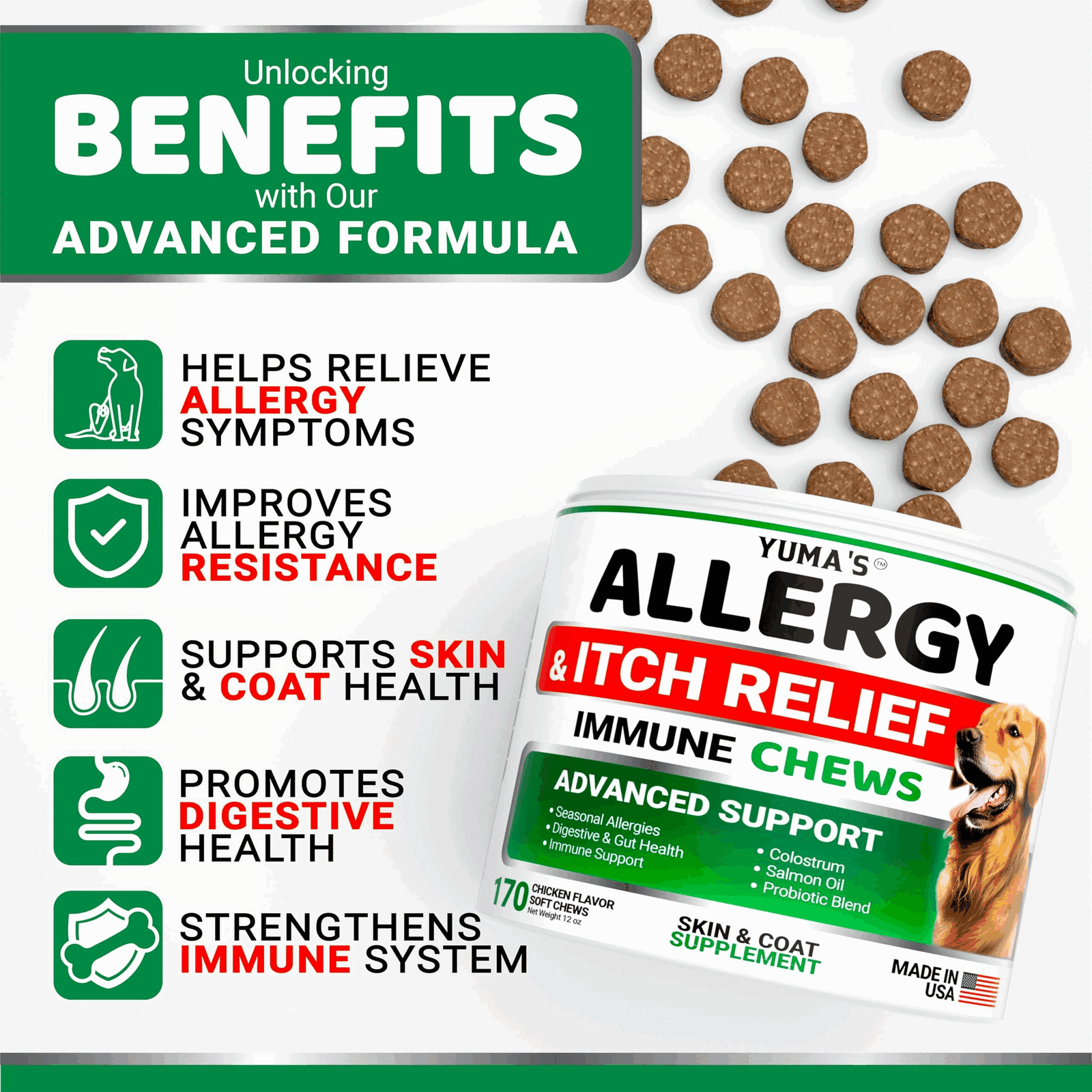 Dog Allergy Relief Chews Dog Itching Skin Relief Treatment Pills 170 Treats
